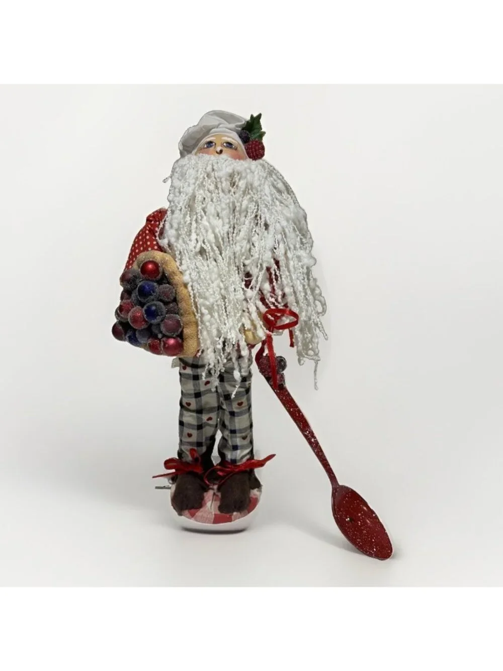 Vintage Baker Chef Kitchen Santa Claus Figurine Frosted Fruit Spoon 12